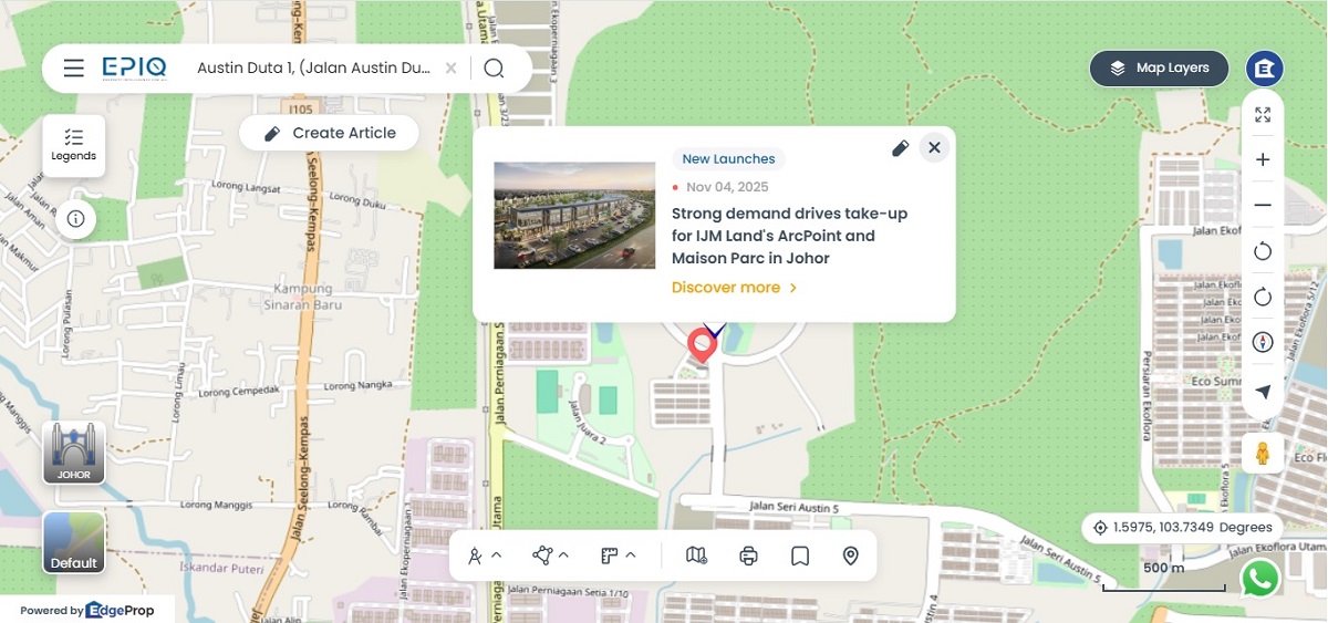Location of ArcPoint and Maison Parc within the Austin Duta township (Source: EPIQ)