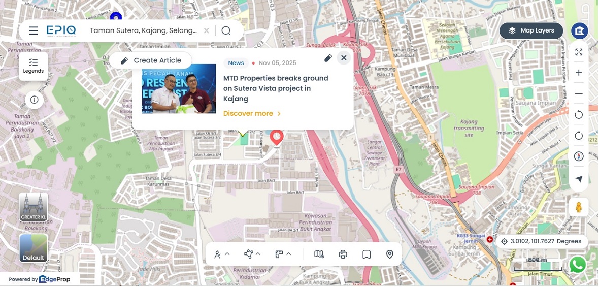 The 4.2-acre development in Kajang will comprise two 19-storey residential towers with 378 units ranging from 900 to 1,000 sq ft. (Source: EPIQ)