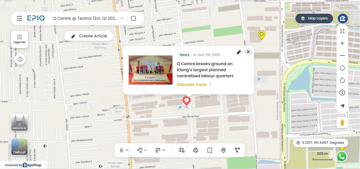 Location of Q Centre @ Teratai, a 9,000-bed centralised labour quarters in Meru (Source: EPIQ)