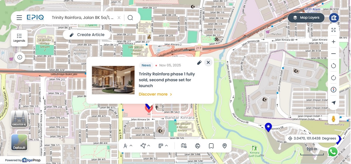 The development also offers seamless connectivity via major highways, including the Bukit Jalil Highway, Damansara–Puchong Expressway, and Shah Alam Expressway (KESAS), ensuring easy access to residents across the Klang Valley. (Source: EPIQ)