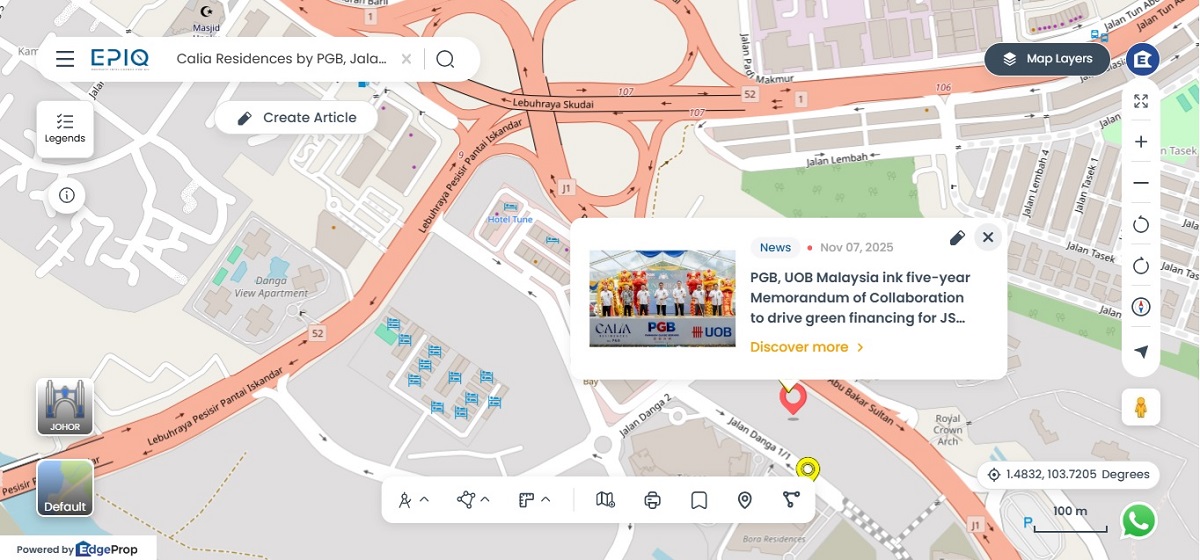 Location of Calia Residences by PGB in Danga Bay (Source: EPIQ)