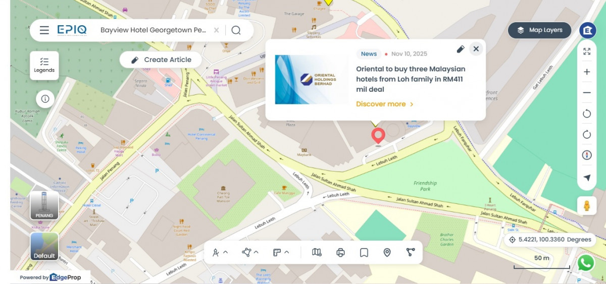 Location of Bayview Hotel Georgetown (Source: EPIQ)
