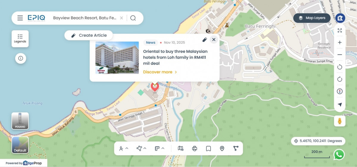 Location of Bayview Beach Resort Penang (Source: EPIQ)