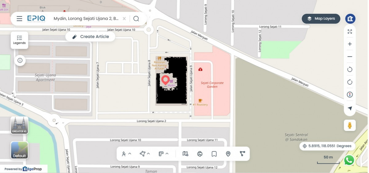 The location of the Mydin hypermarket (in black) on the land (Source: EPIQ)