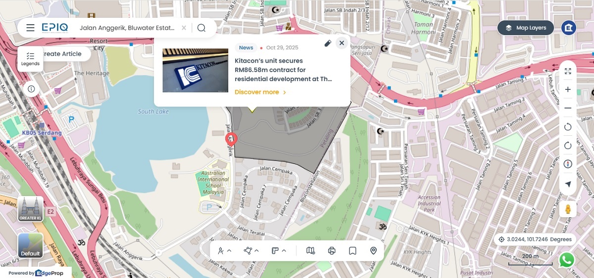 Lot 57738, Jalan Anggerik, within The Mines Resort City in the Petaling District (Source: EPIQ)