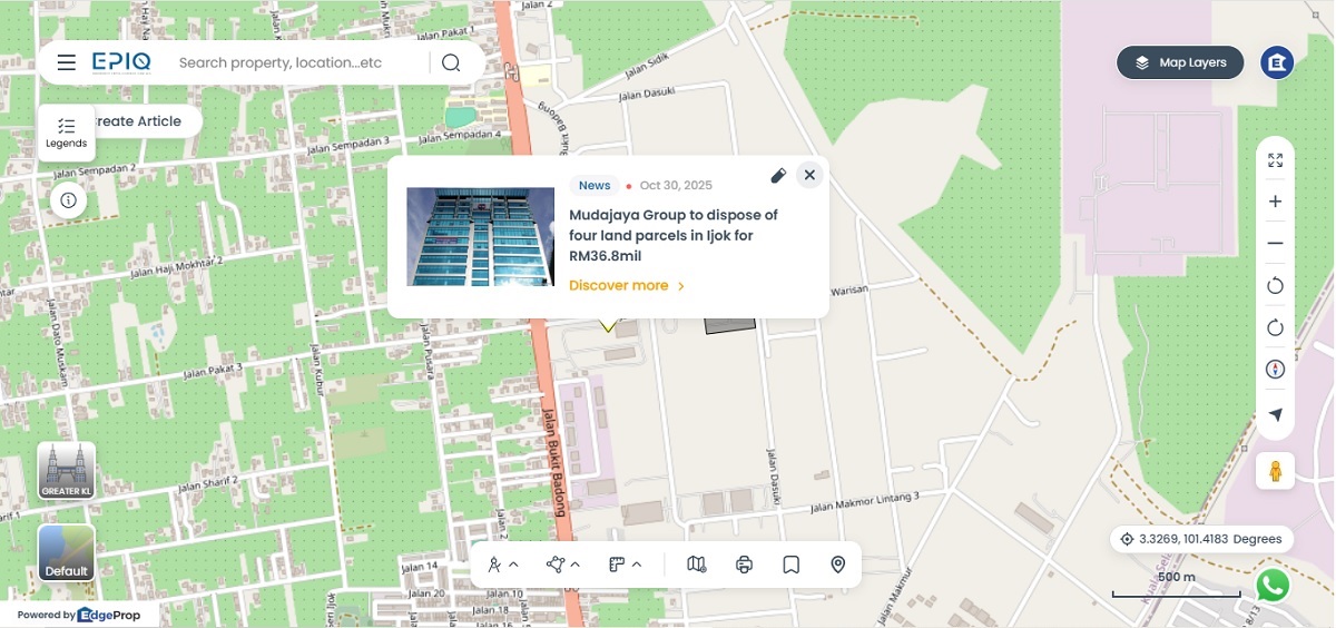 The four parcels, located along Jalan Bukit Badong, collectively cover approximately 7.99 hectares and comprise both freehold agricultural and industrial lands. (Source: EPIQ)