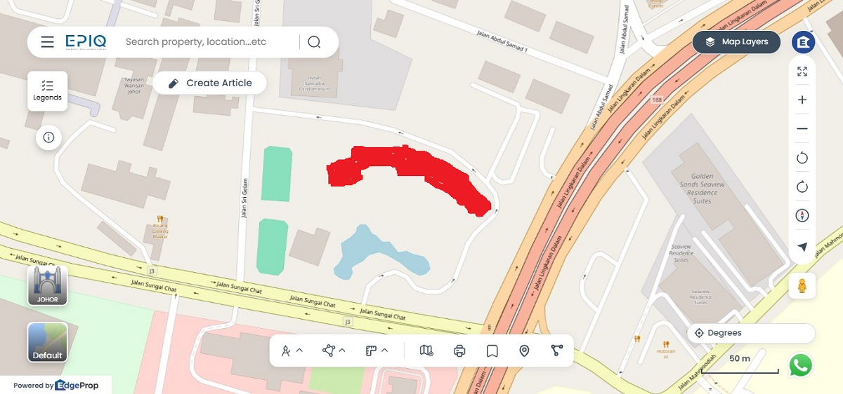 YTL Hotels will convert the Thistle Johor Bahru (in red) into the 410-key JW Marriott Hotel Johor Bahru. (Source: EPIQ)