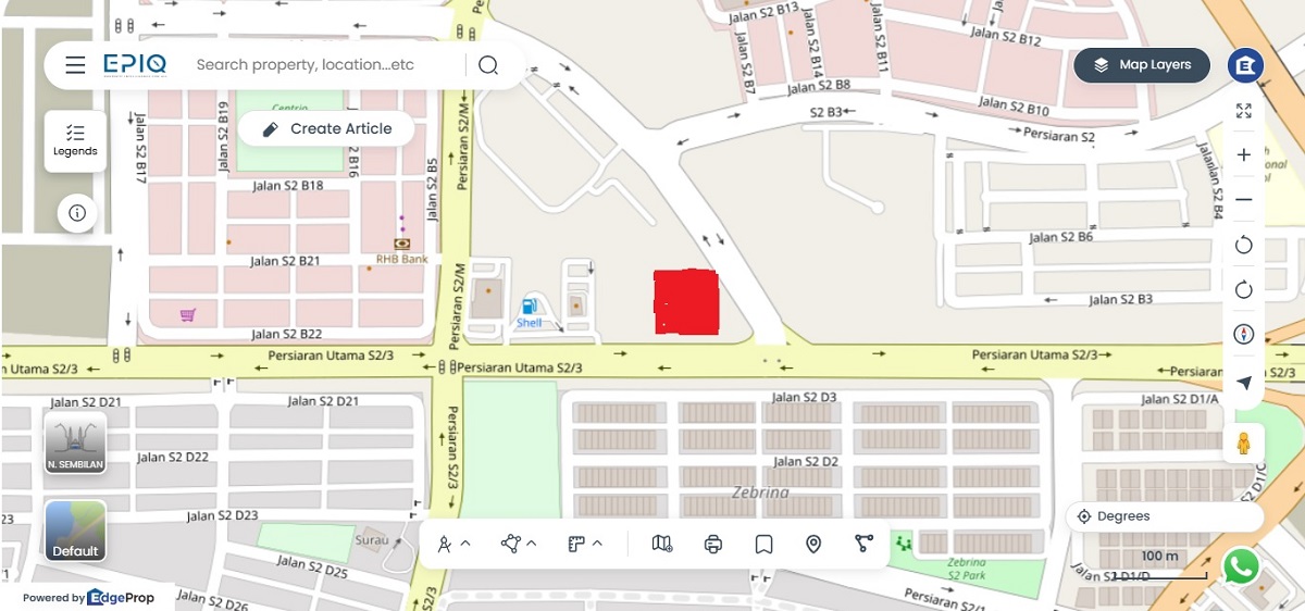 Location of the Village Grocer (in red) within Seremban 2 (Source: EPIQ)