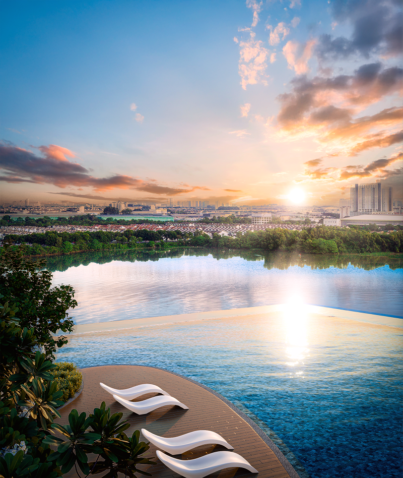 Infinity Pool with lakefront view