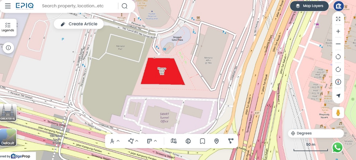 JLL Malaysia’s HQ is located within Menara IQ (in red), Tun Razak Exchange (Source: EPIQ)