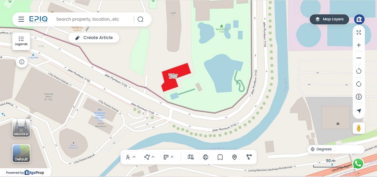 The AI World Experience Centre is located within i-Gallery @ i-City. (in red) (Source: EPIQ)