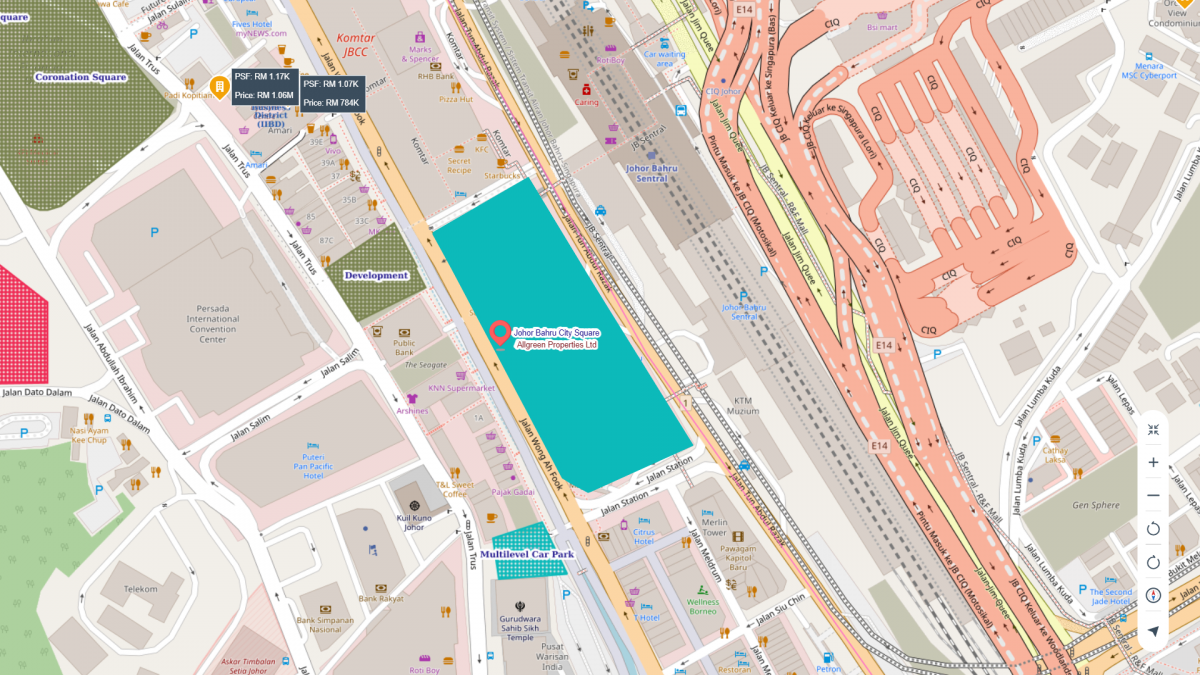 EPIQ shows the location of the redevelopment site at the current Johor Bahru City Square.