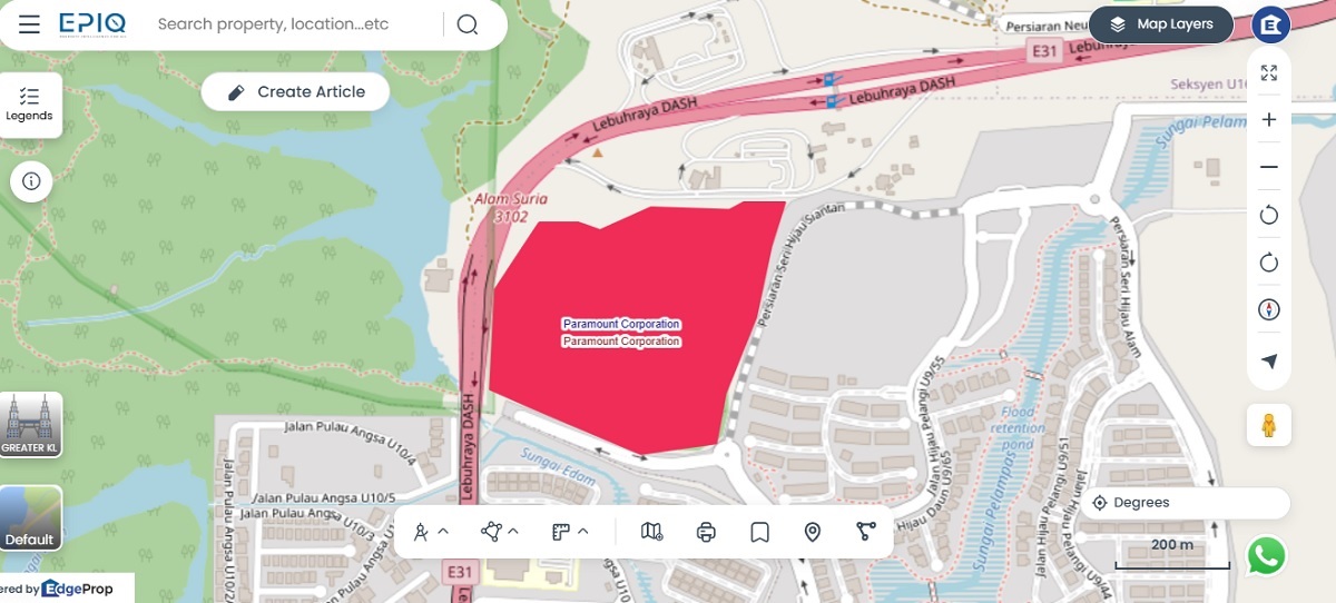 The leasehold land (in red) in Section U9, Shah Alam, Selangor (Source: EPIQ)
