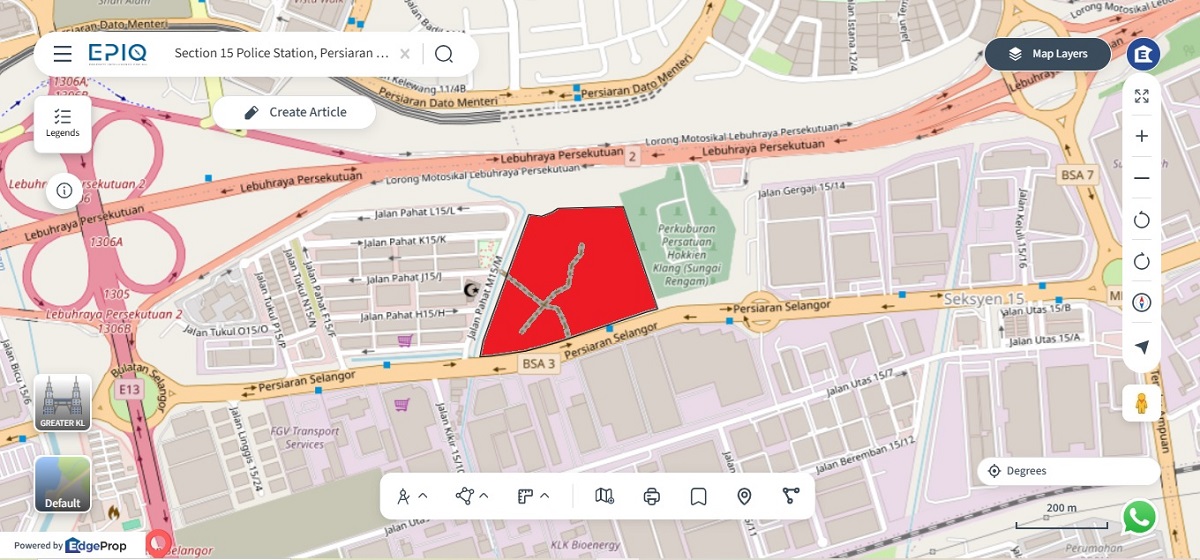 The broader 20-acre parcel (in red) remains earmarked for a potential integrated e-commerce logistics hub with an estimated GDV of RM1.5 billion (source: EPIQ)