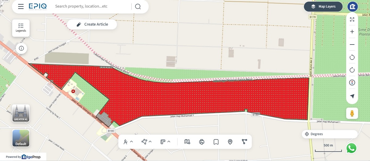 The 367 acres (red) in Ujong Permatang, Kuala Selangor are part of the lands to be acquired (source: EPIQ)