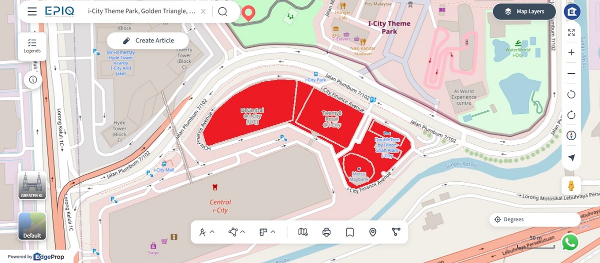 Location (in red) of i-City Finance Avenue (source: EPIQ)