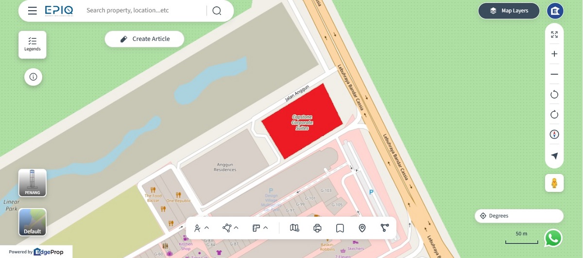 Location (in red) of Capstone Corporate Suites (source: EPIQ)