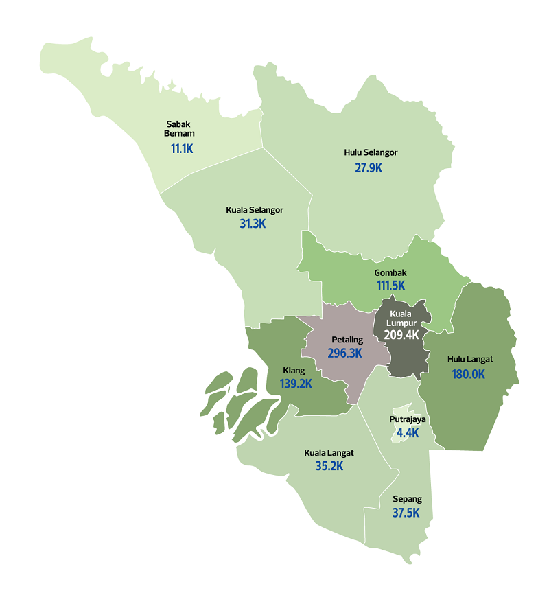 Map1: Population placement of senior citizens in the Klang Valley