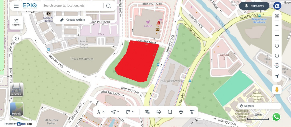 Location (in red) of Ara Bloc Residences at Ara Damansara (source: EPIQ)