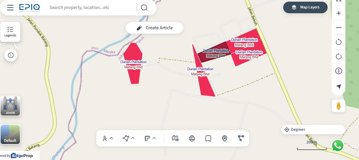 The parcels (in red) of agricultural land in Tangkak, Johor (source: EPIQ)