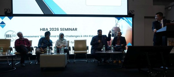 (From left) MM2H holder John Butler; community leader and owners-led redevelopment advocate Dev Cheema; advocate and solicitor of constitutional and property law Hjh Adriana Abu; advocate and solicitor of public interest and land law T Vicknaraj; URA researcher Nasrun Ismail; and National House Buyers Association (HBA) honorary secretary-general Datuk Chang Kim Loong