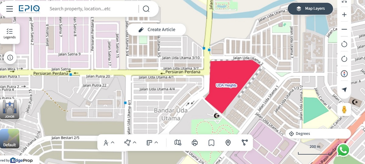 Location (in red) of UDA Heights (source: EPIQ)