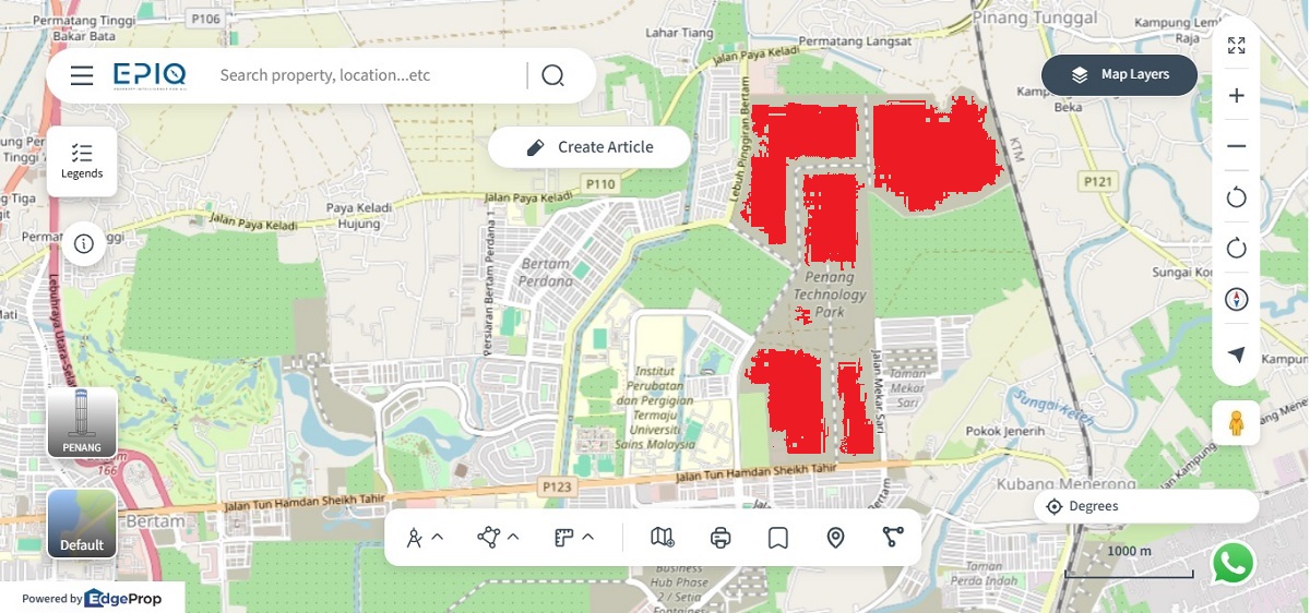 Location (in red) of Penang Technology Park @ Bertam (source: EPIQ)