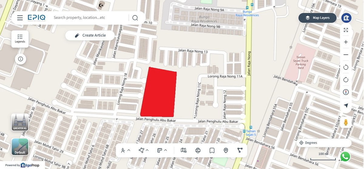 Location (in red) of Araca @ Taman Bunga Raya (source: EPIQ)