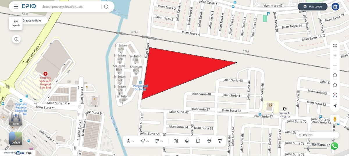 The development is located (in red) within Bandar Seri Alam in Johor Bahru and is owned by Seri Alam Properties. (source: EPIQ)