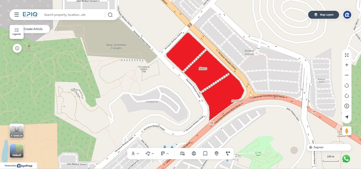 Location (in red) of Nexus in Seremban 2 (source: EPIQ)
