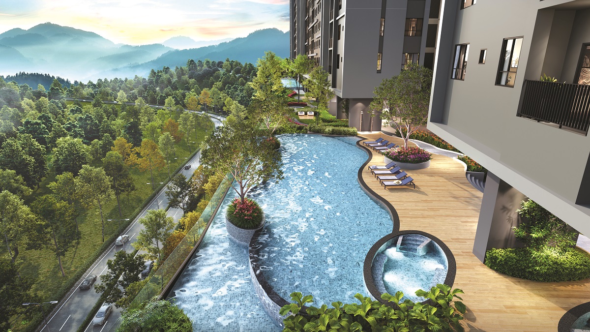 An infinity-edge pool frames unobstructed views across the ridgelines, creating a constant visual connection to the landscape.
