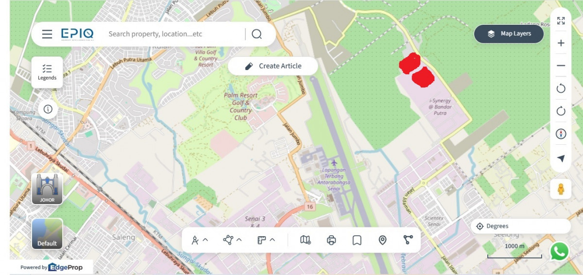 Location (in red) of the two parcels in Senai, Johor (source: EPIQ)