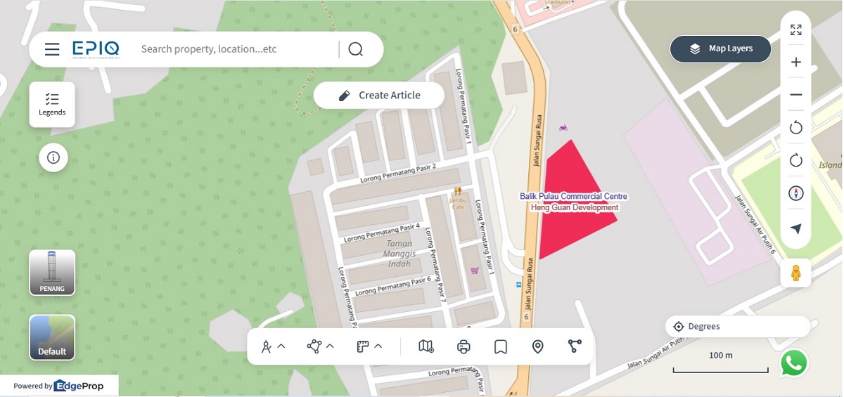 Location (in red) of Balik Pulau Commercial Centre (source: EPIQ)