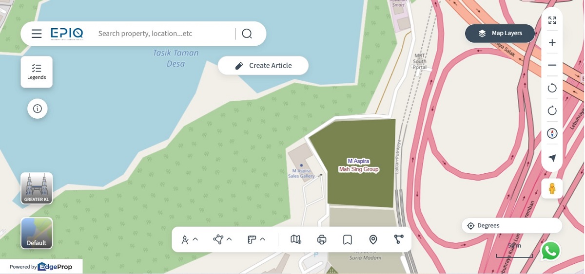 Location (in olive) of M Aspira (source: EPIQ)