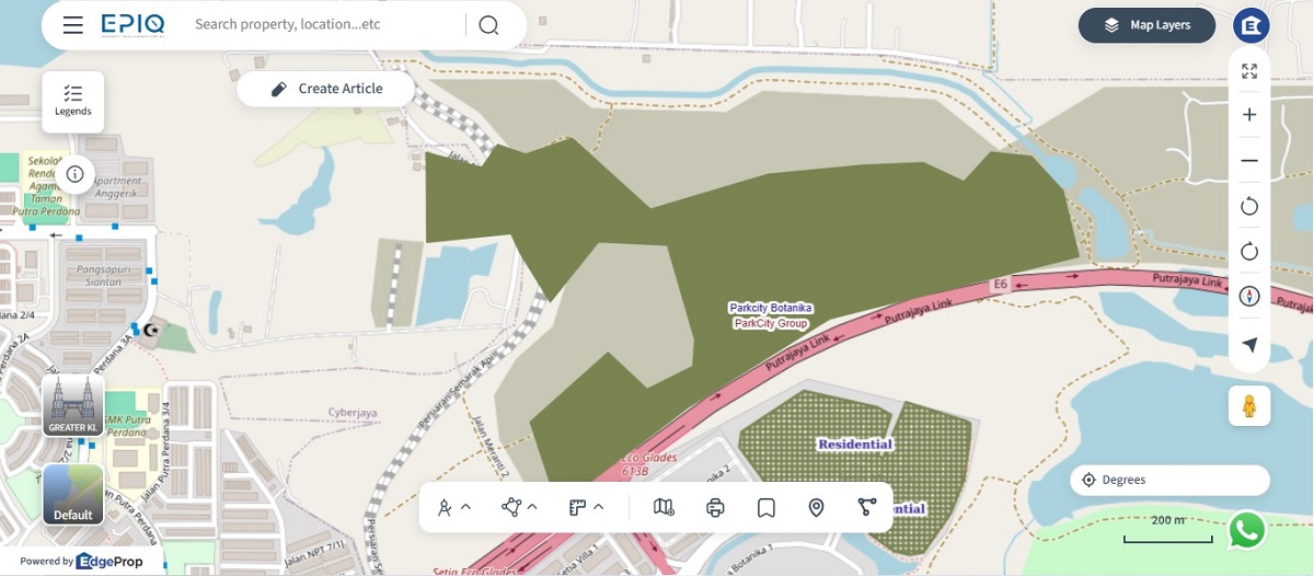 Location (in solid olive) of ParkCity Botanika in Cyberjaya, Selangor (source: EPIQ)