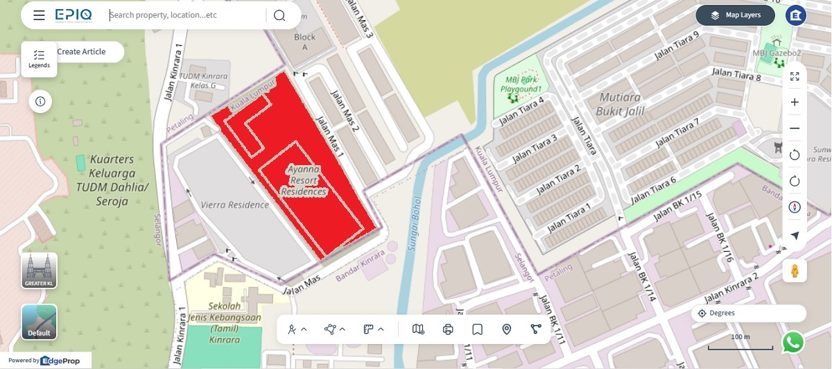 Location (in red) of Ayanna Resort Residences in Bukit Jalil. (source: EPIQ)