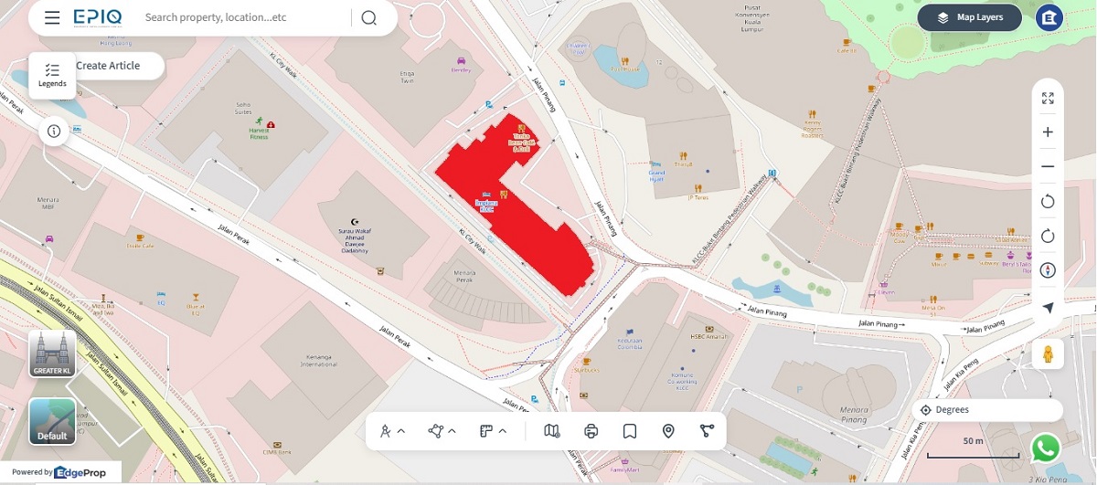 Location (in red) of Impiana KLCC Hotel in Kuala Lumpur. (source: EPIQ)