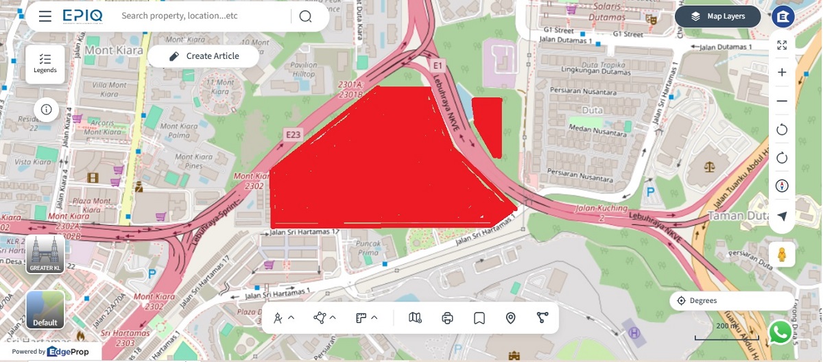 Nine parcels of the Kenny Heights project (in red) have remained undeveloped for more than 18 years. (source: EPIQ)