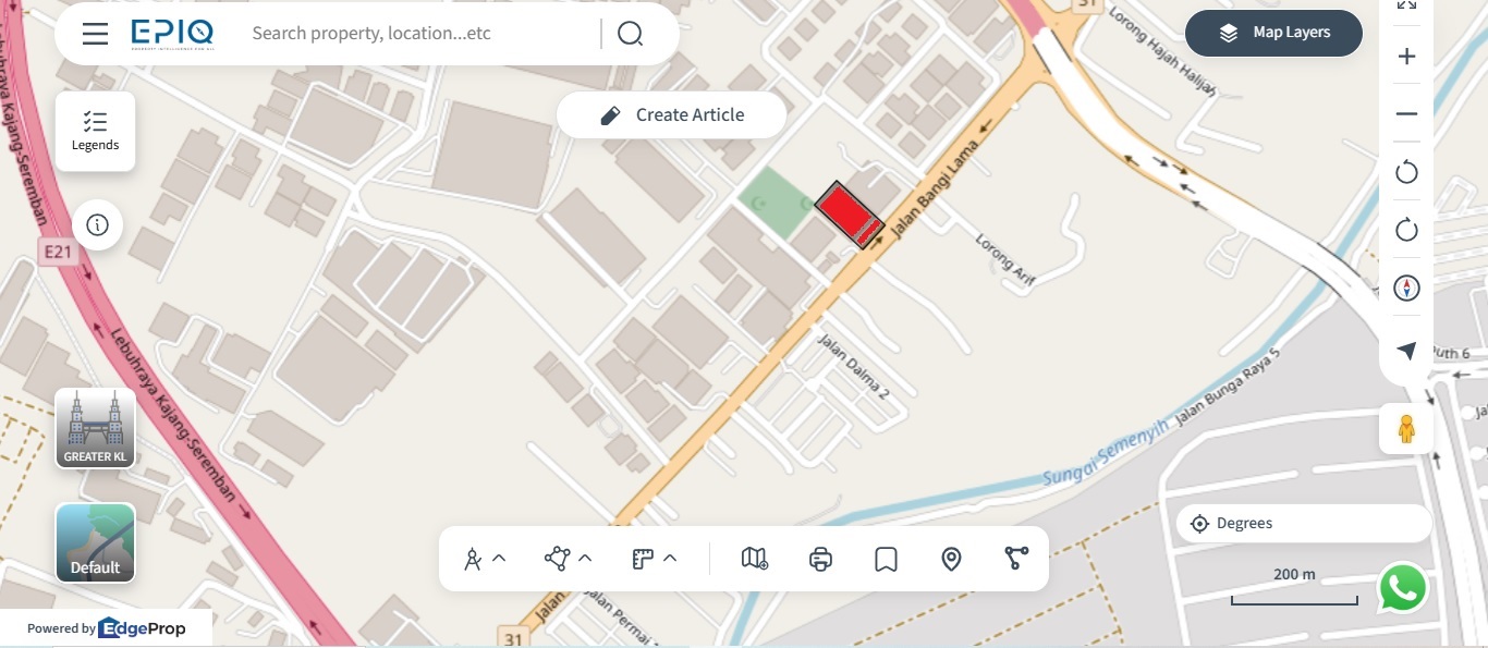 Location (in red) of the freehold industrial property in Semenyih, Selangor. (source: EPIQ)