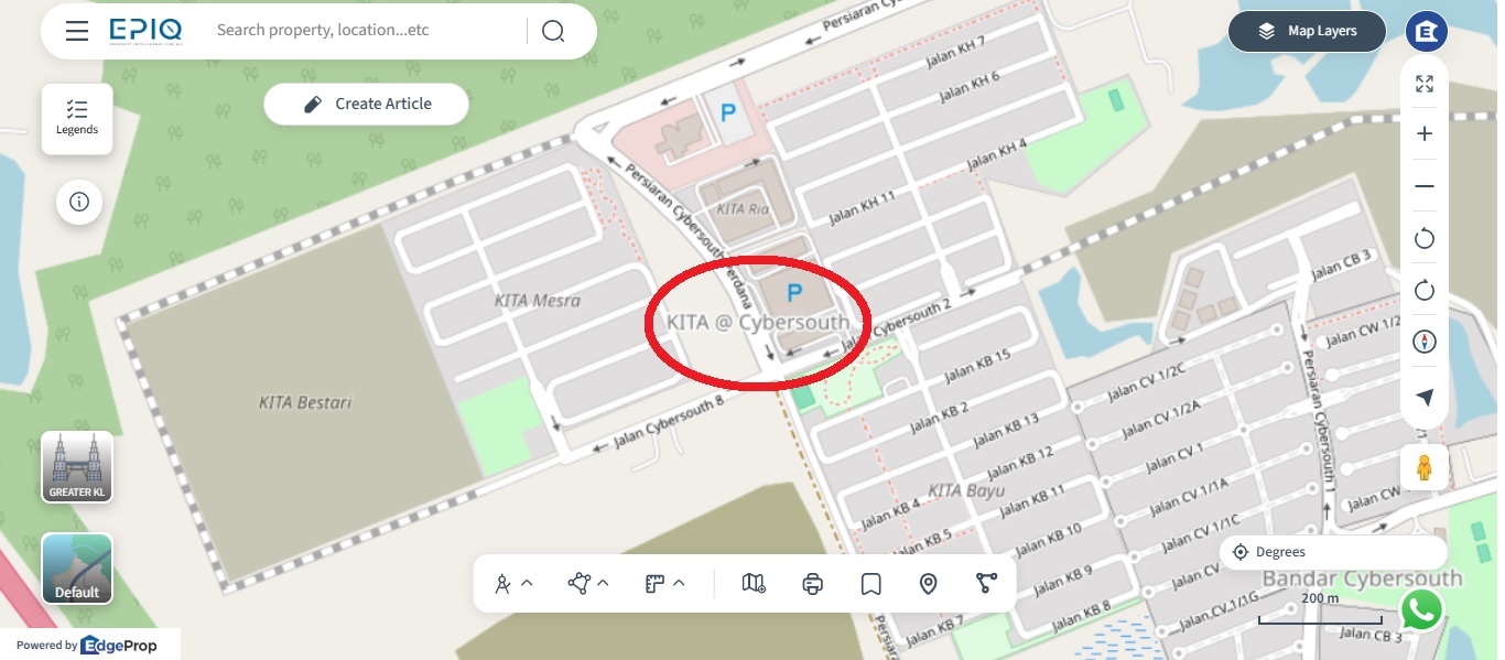 Location (circled in red) of KITA @ Cybersouth in Dengkil, Selangor. (source: EPIQ)