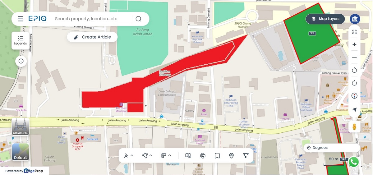 Pavilion Embassy (in red) on Jalan Ampang was completed in November 2023. (source: EPIQ)