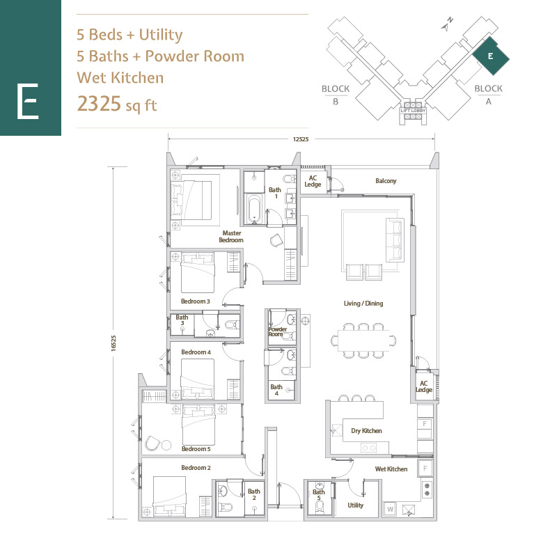 Type E . 2,325 sq ft . 5+1 Bedrooms + 5+1 Bathrooms