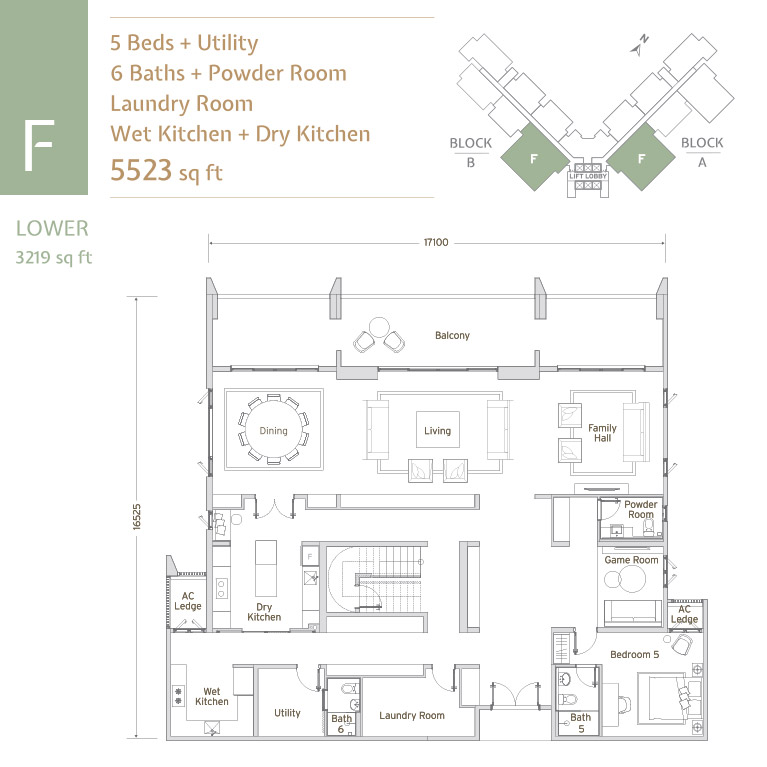 Type F . 5,523 sq ft . 5+1 Bedrooms + 6+1 Bathrooms