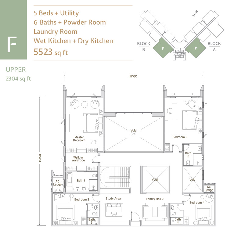 Type F . 5,523 sq ft . 5+1 Bedrooms + 6+1 Bathrooms