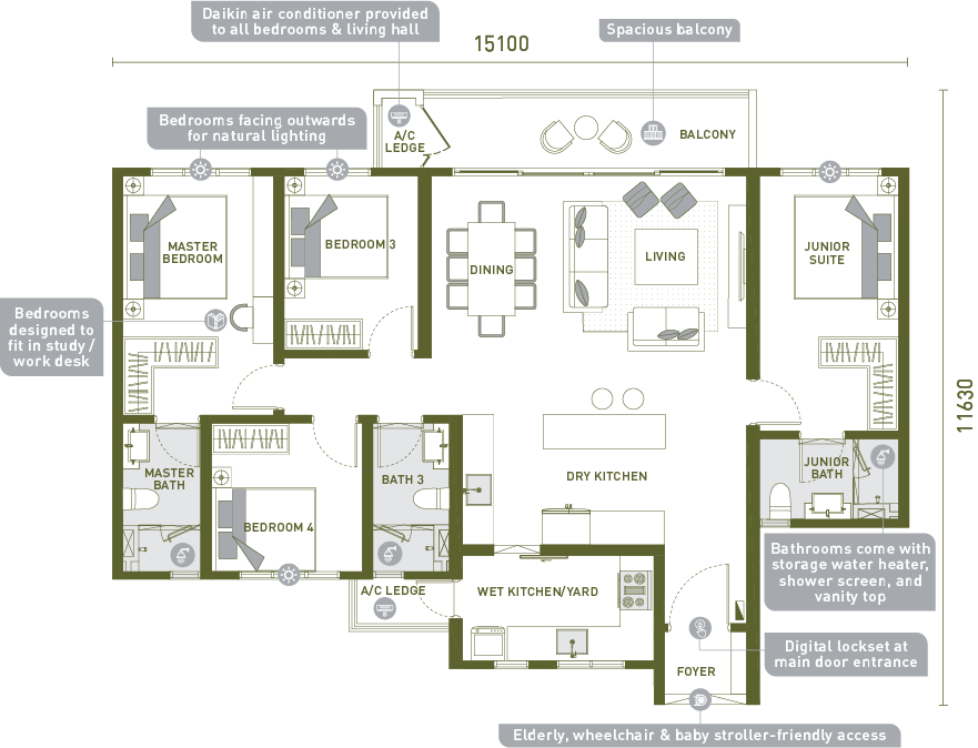 Type D . 1,484 sq ft . 4 Bedroom + 3 Bathroom