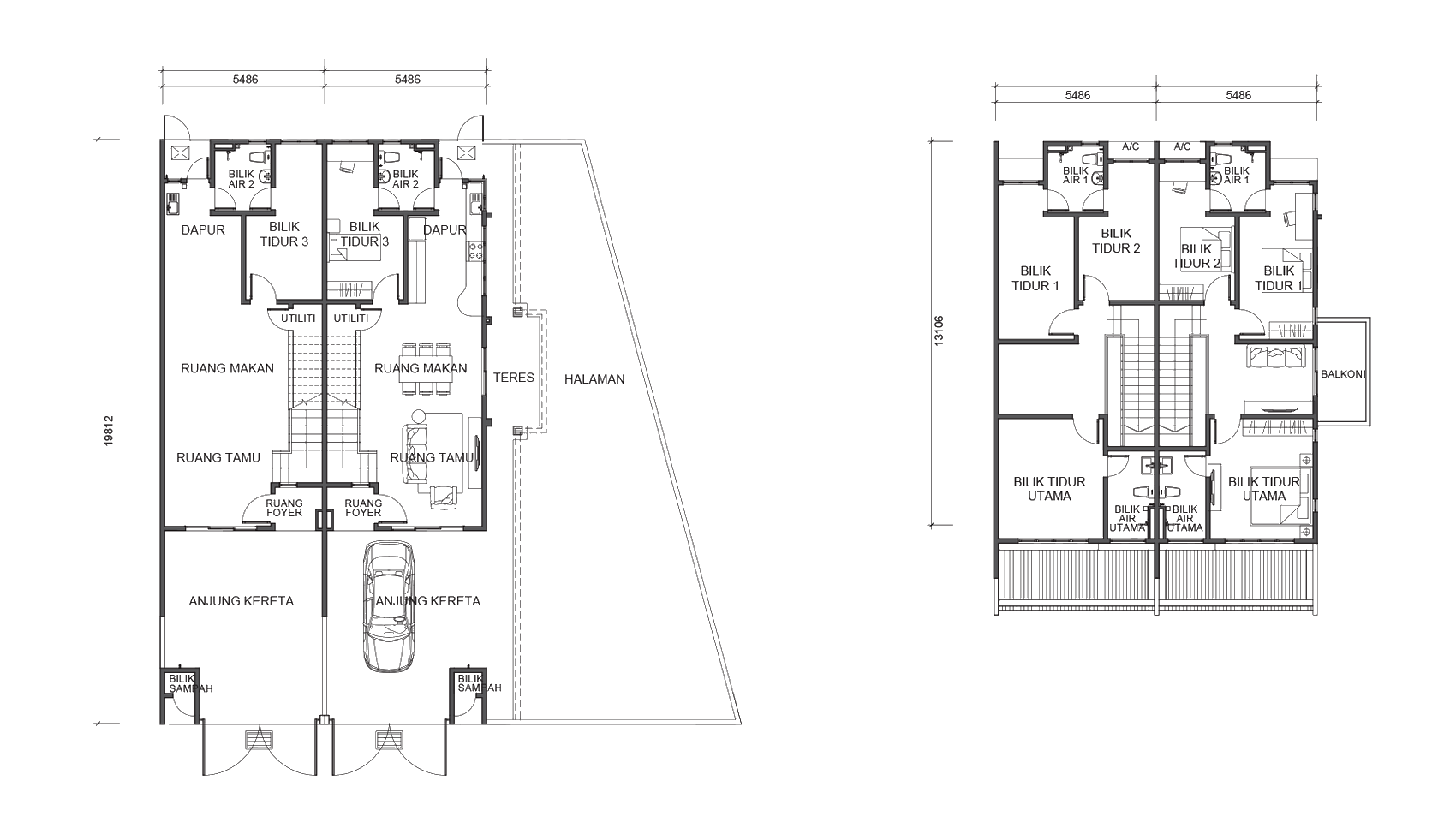Type A . 18' x 65' . 4 Bedrooms + 3 Bathrooms