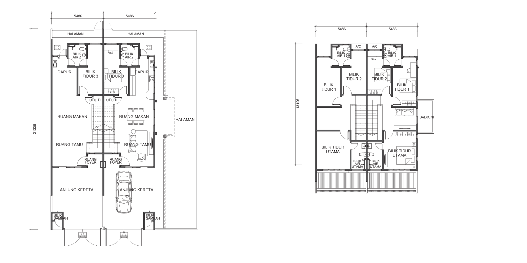Type B . 18' x 70' . 4 Bedrooms + 3 Bathrooms