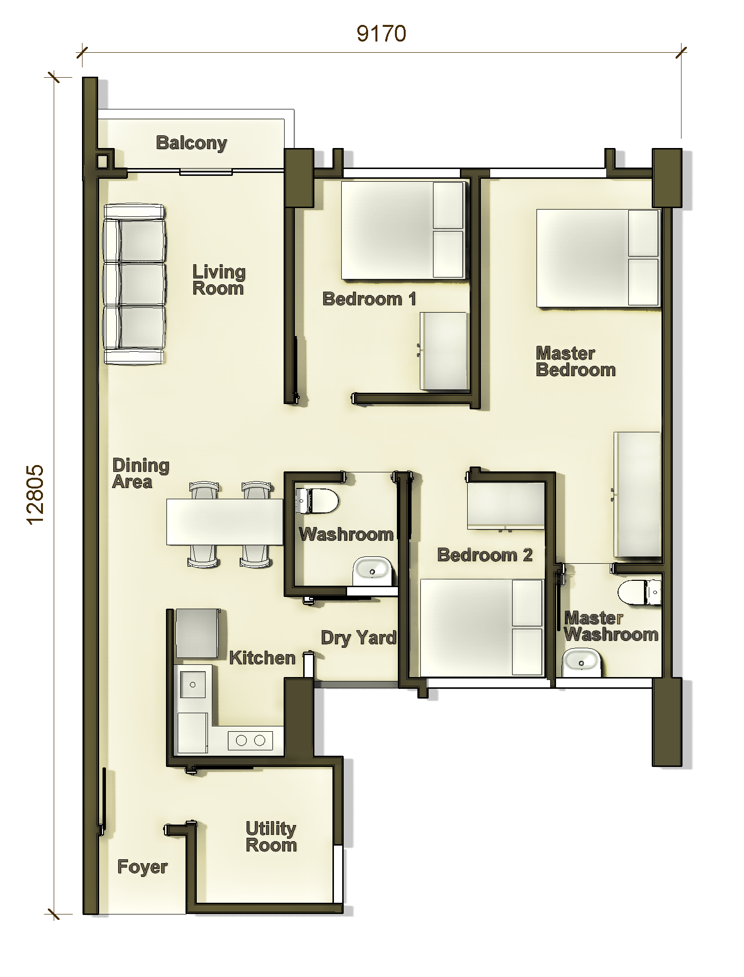 Typical . 900 sq ft . 3+1 Bedrooms + 2 Bathrooms