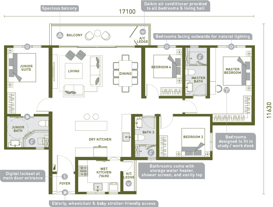 Type E . 1,590 sq ft . 4 Bedroom + 3 Bathroom