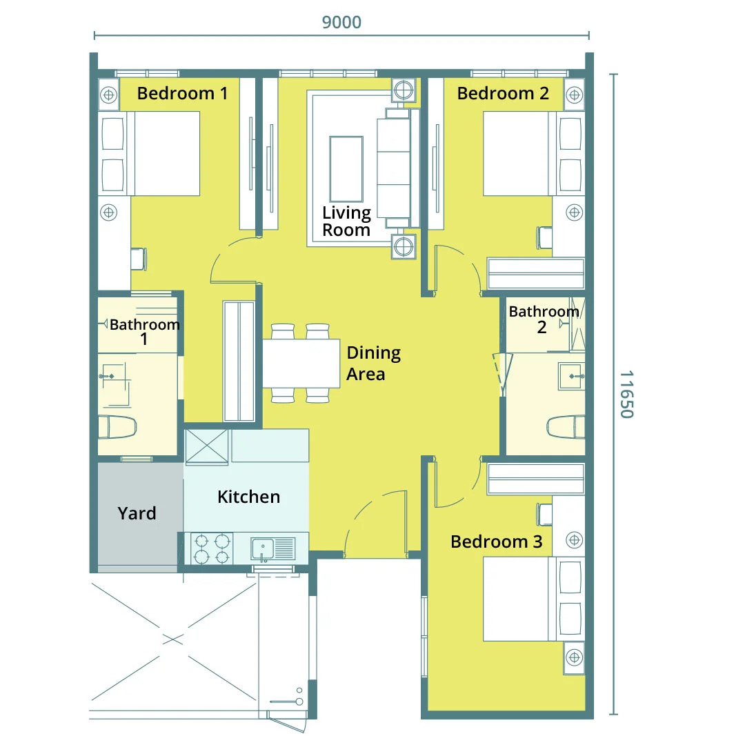 Typical . 1,015 sqft . 3 Bedrooms + 2 Bathrooms
